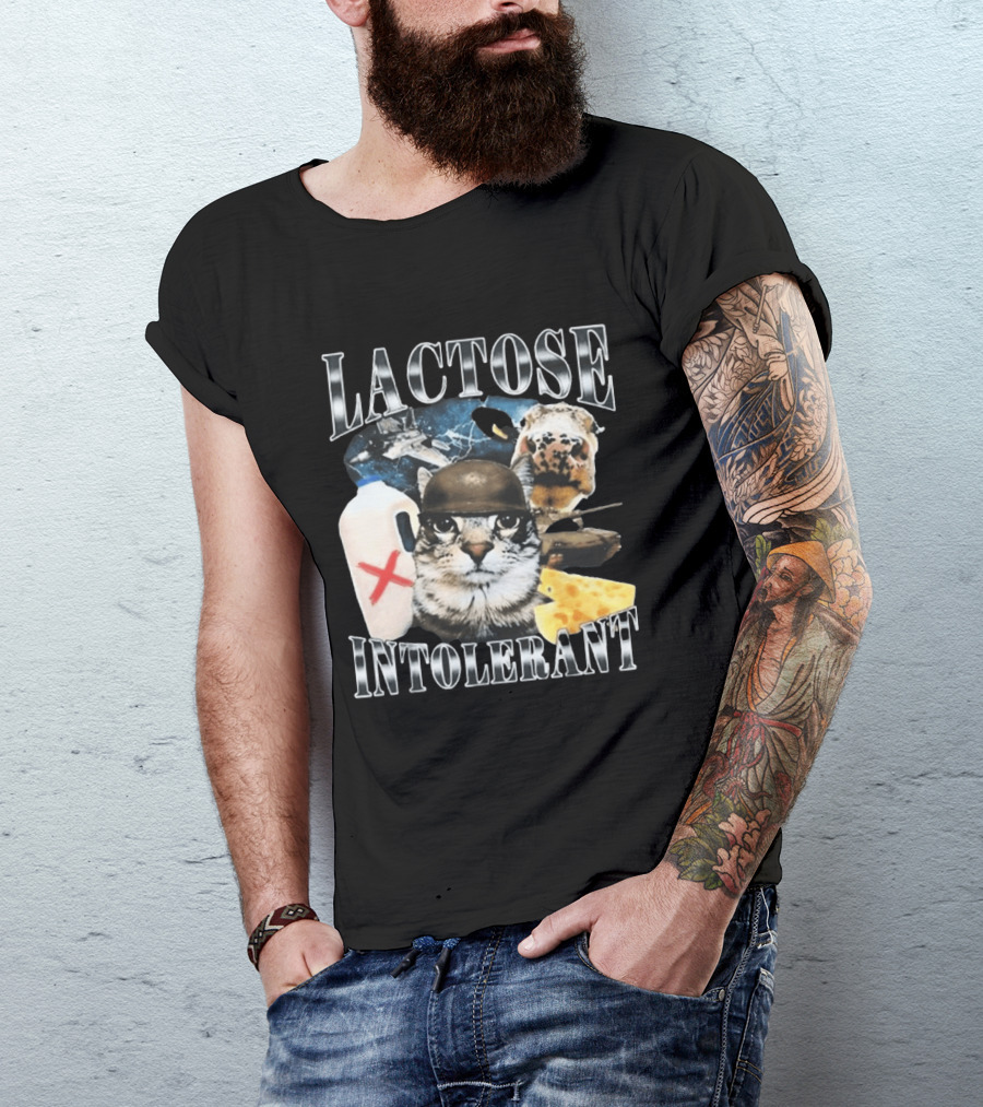 Lactose Tolerant Funny Cat Cheese Milk Jug Helmet Dog Spaceship T-Shirt
