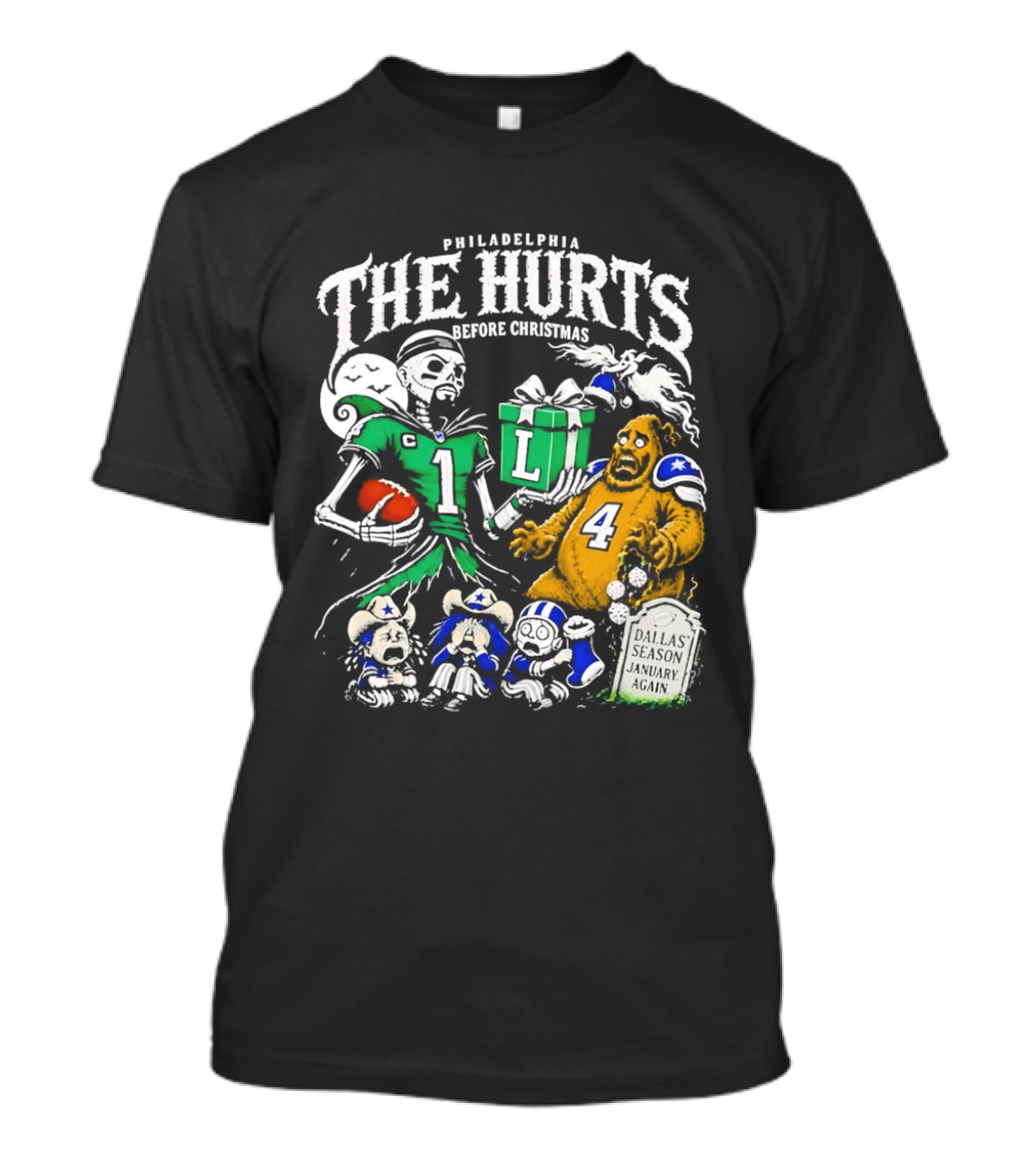Philadelphia Eagles The Hurts Before Christmas Jalen Hurts Dallas Season Again Tombstone T-Shirt