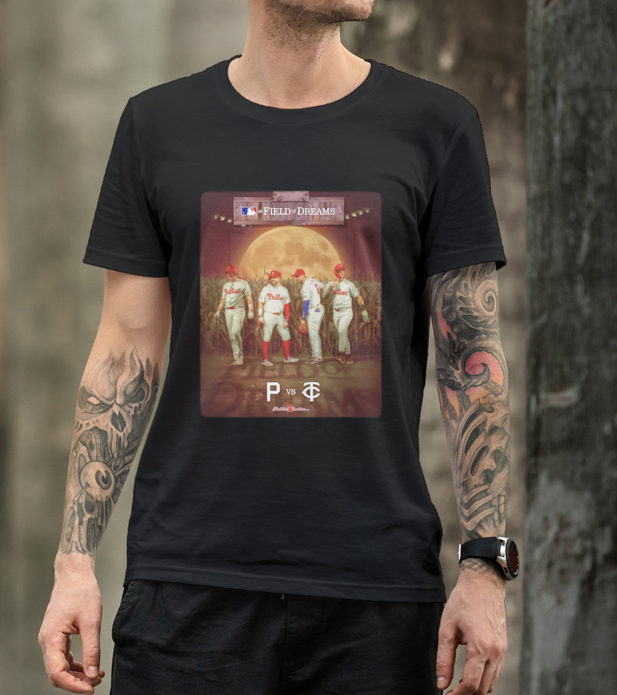 MLB At Field Of Dreams Philadelphia Phillies Vs Minnesota Twins 2026 Moonlit Cornfield Scene T-Shirt