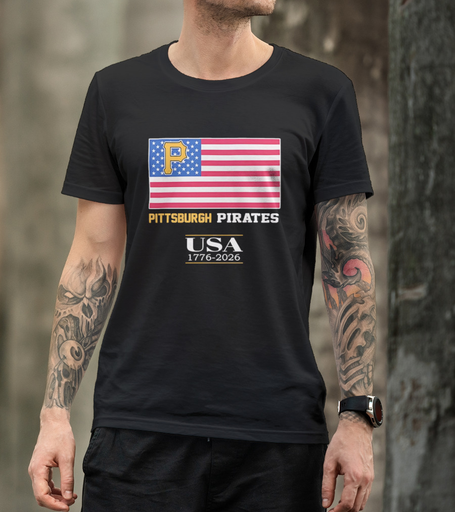 Pittsburgh Pirates American Flag USA 1776 2026 Yellow P T-Shirt