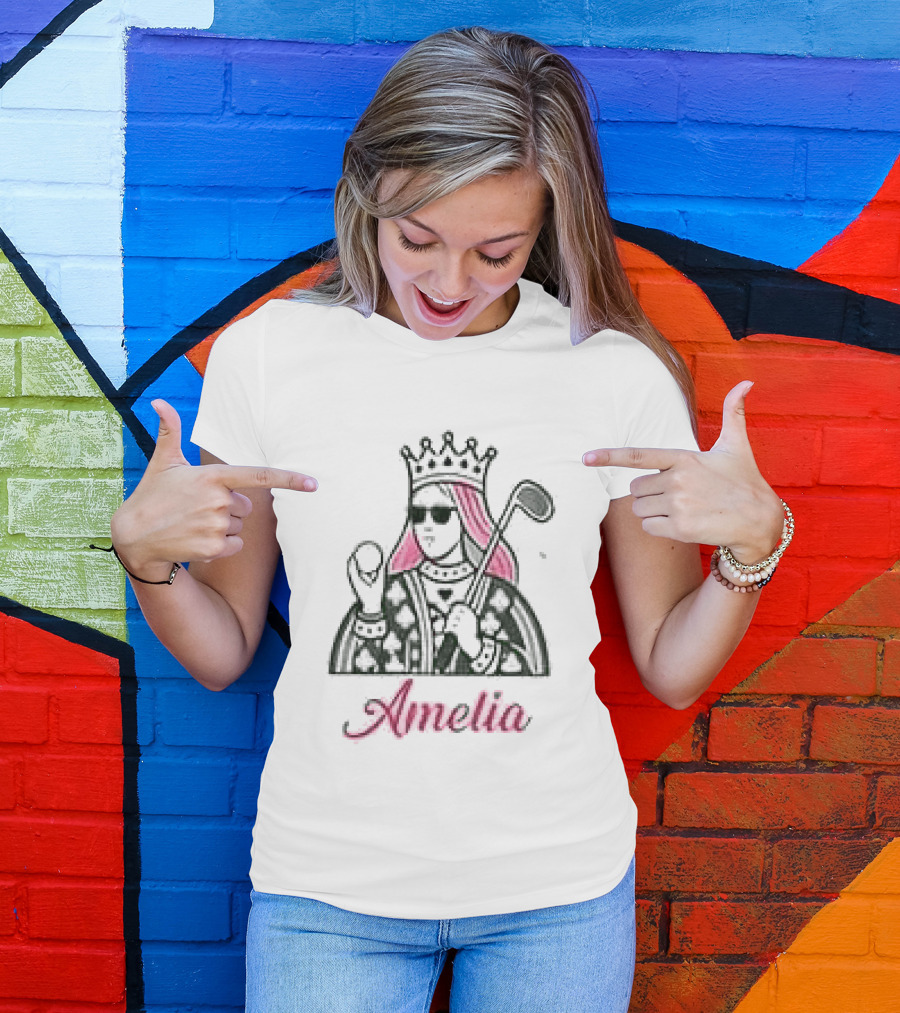 Amelia Queen Of Clubs Womens Golf With Pink Hair And Crown T-Shirt