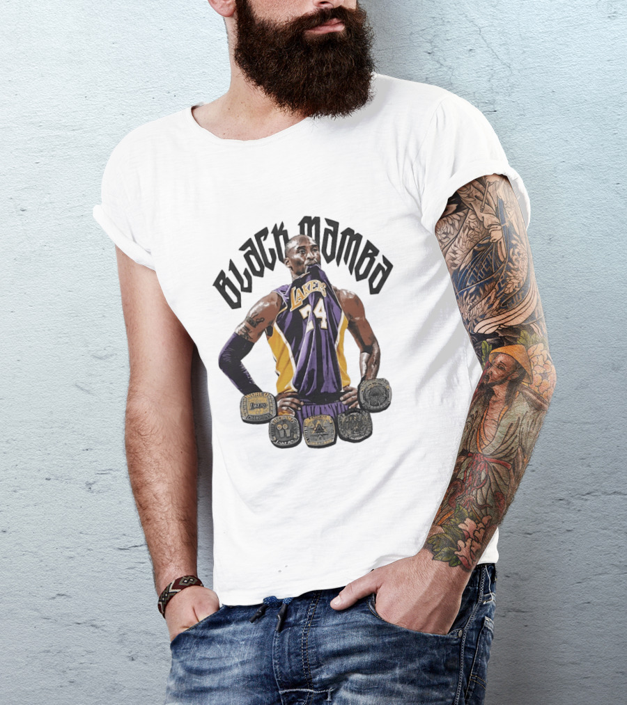 Black Mamba Kobe Bryant 24 Los Angeles Lakers NBA 5 Championship Rings T-Shirt