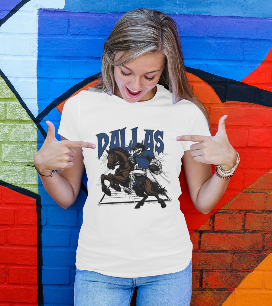 Dallas Cowboy Skeleton Riding Horse Playing Football T-Shirt