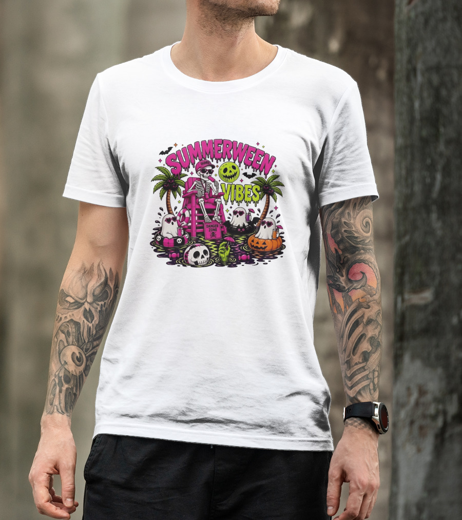 Summerween Vibes Halloween Skeleton Beach Party 2026 T-Shirt