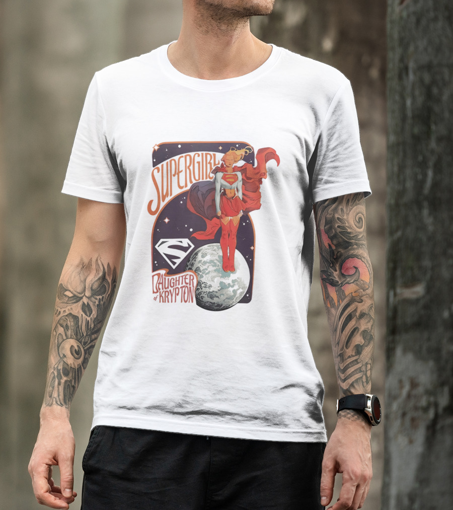 Supergirl Daughter Of Krypton DC Comic Style Superhero Logo Moon Scene T-Shirt