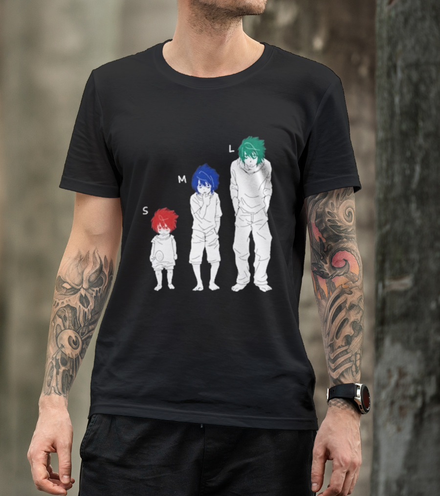 Anime Death Note L Character Evolution Sizes S M L T-Shirt