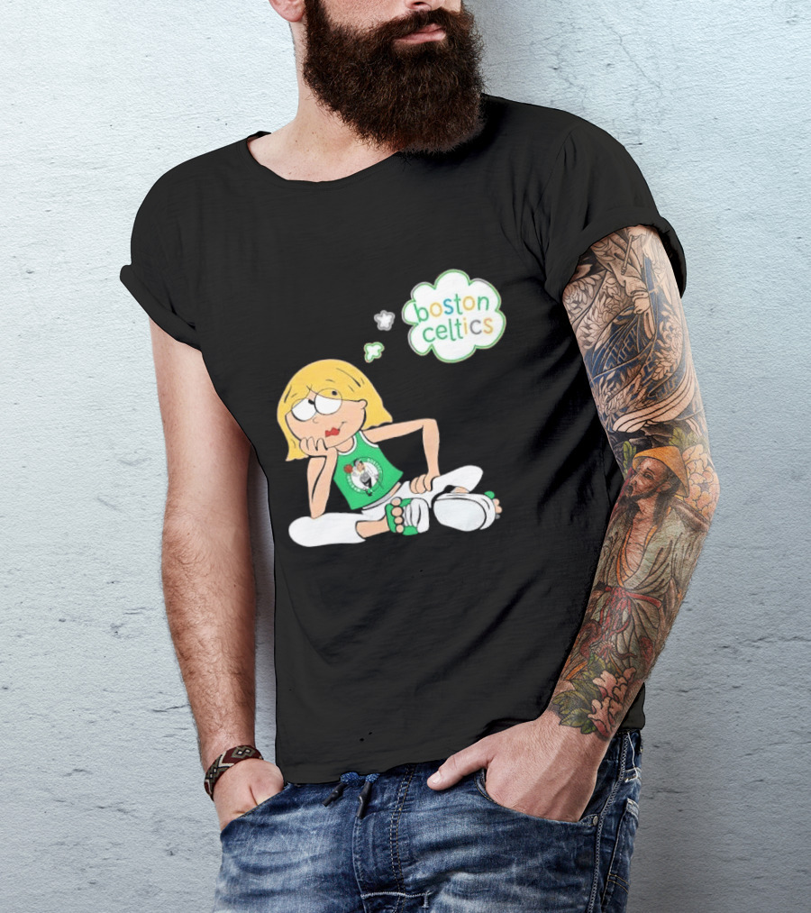 Boston Celtics NBA Cartoon Girl Sitting Thought Bubble T-Shirt