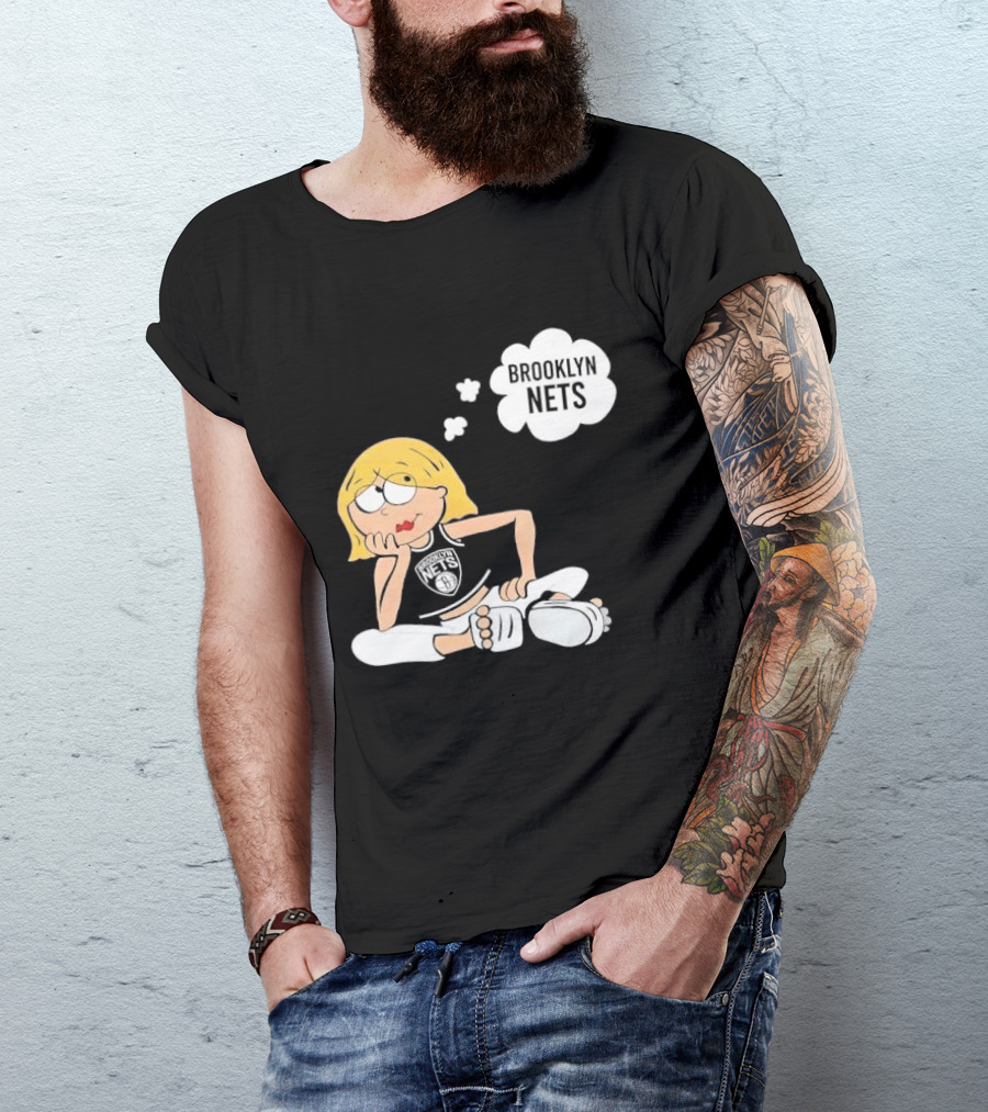 Brooklyn Nets Cartoon Girl With Glasses Thought Bubble NBA T-Shirt