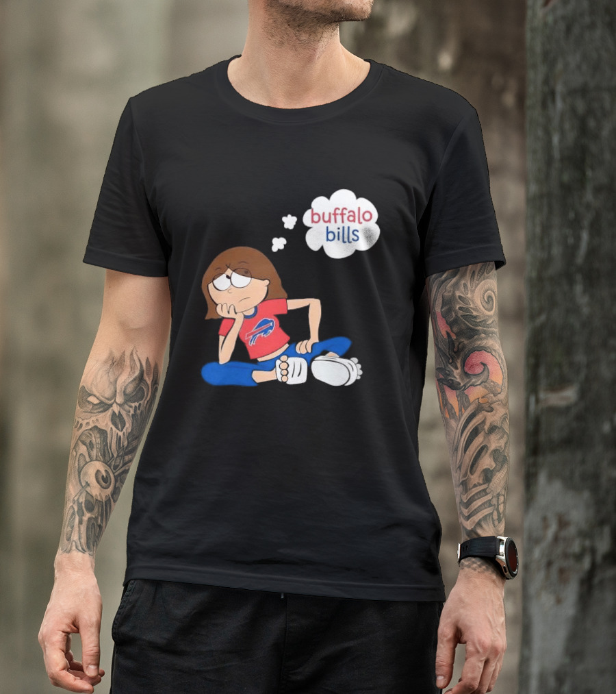 Buffalo Bills Cartoon Thoughtful Girl In Red And Blue Outfit T-Shirt