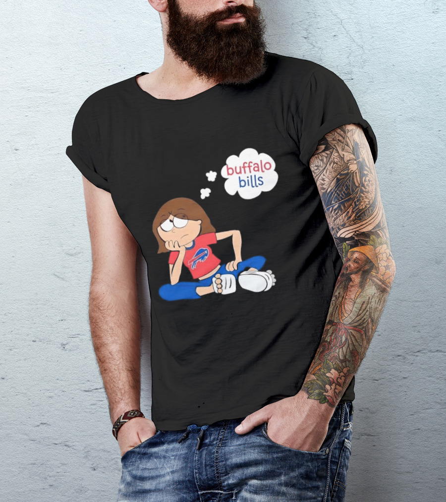 Buffalo Bills Cartoon Thoughtful Girl In Red And Blue Outfit T-Shirt