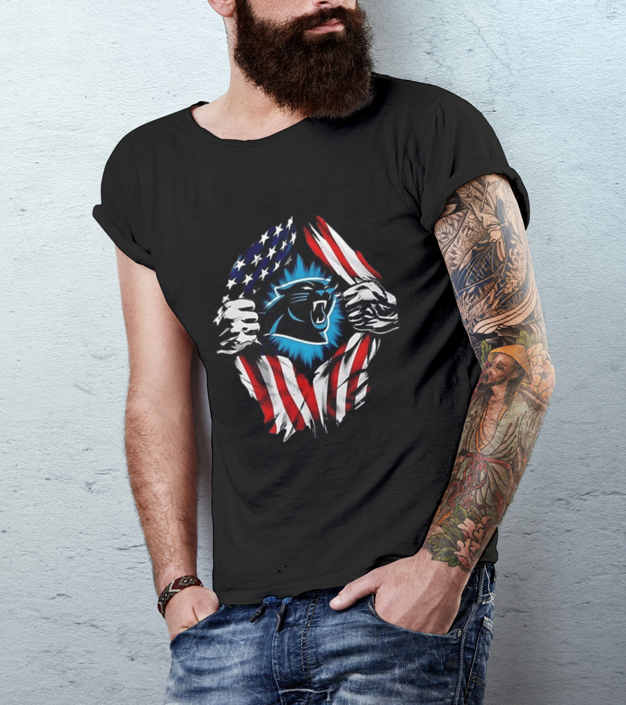 Carolina Panthers Super Man Skull Cap Backwards American Flag Panthers T-Shirt