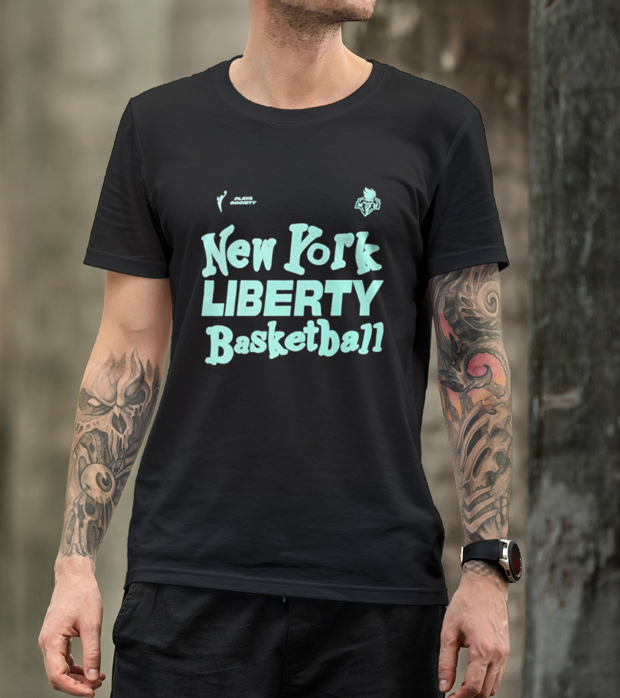 Jason Sudeikis Playa Society New York Liberty Basketball Wordmark T-Shirt