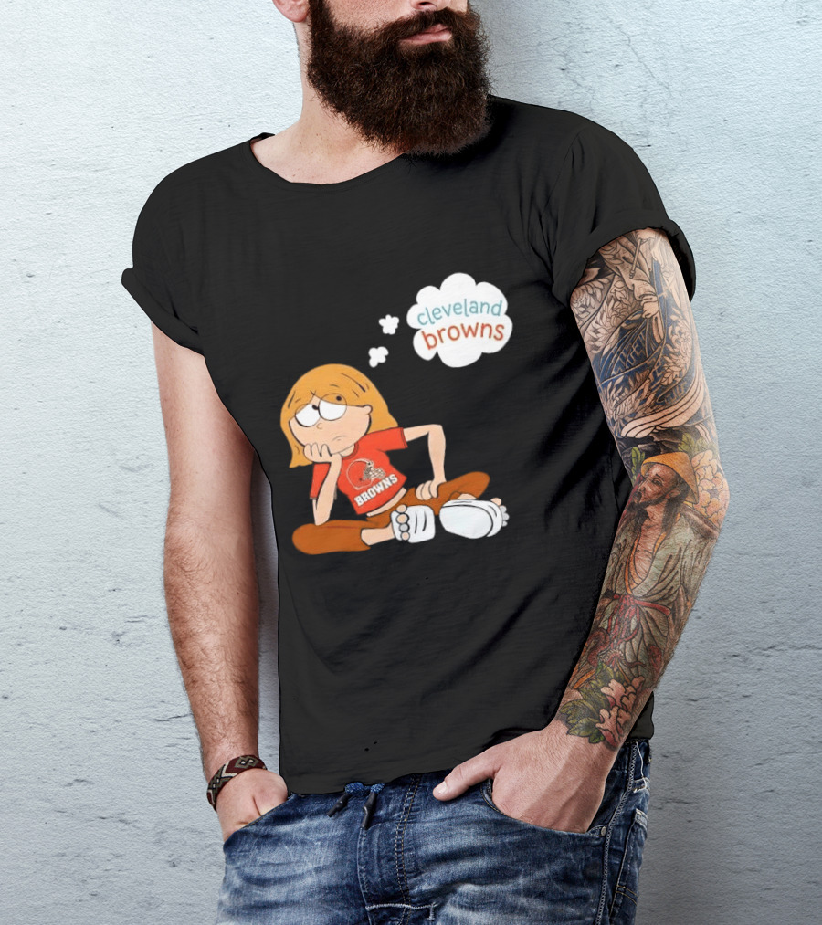 Cleveland Browns Cartoon Girl Sitting With Thought Bubble T-Shirt