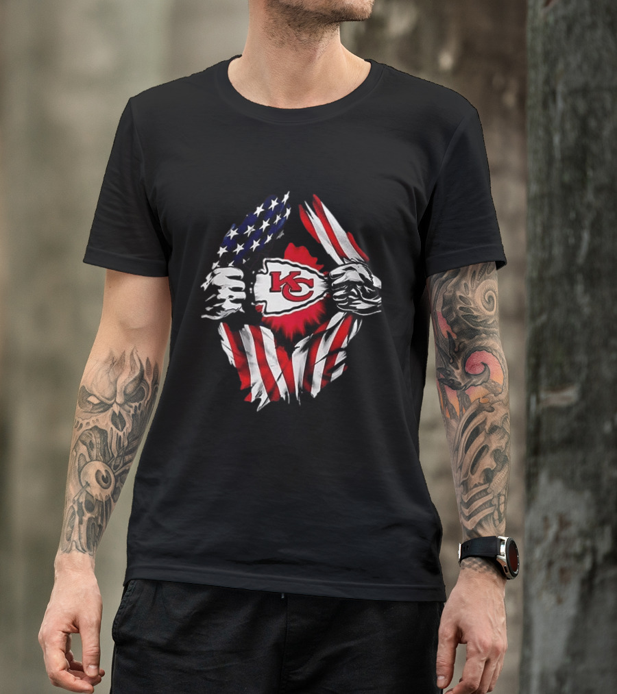 Kansas City Chiefs Superman American Flag Ripped T-Shirt