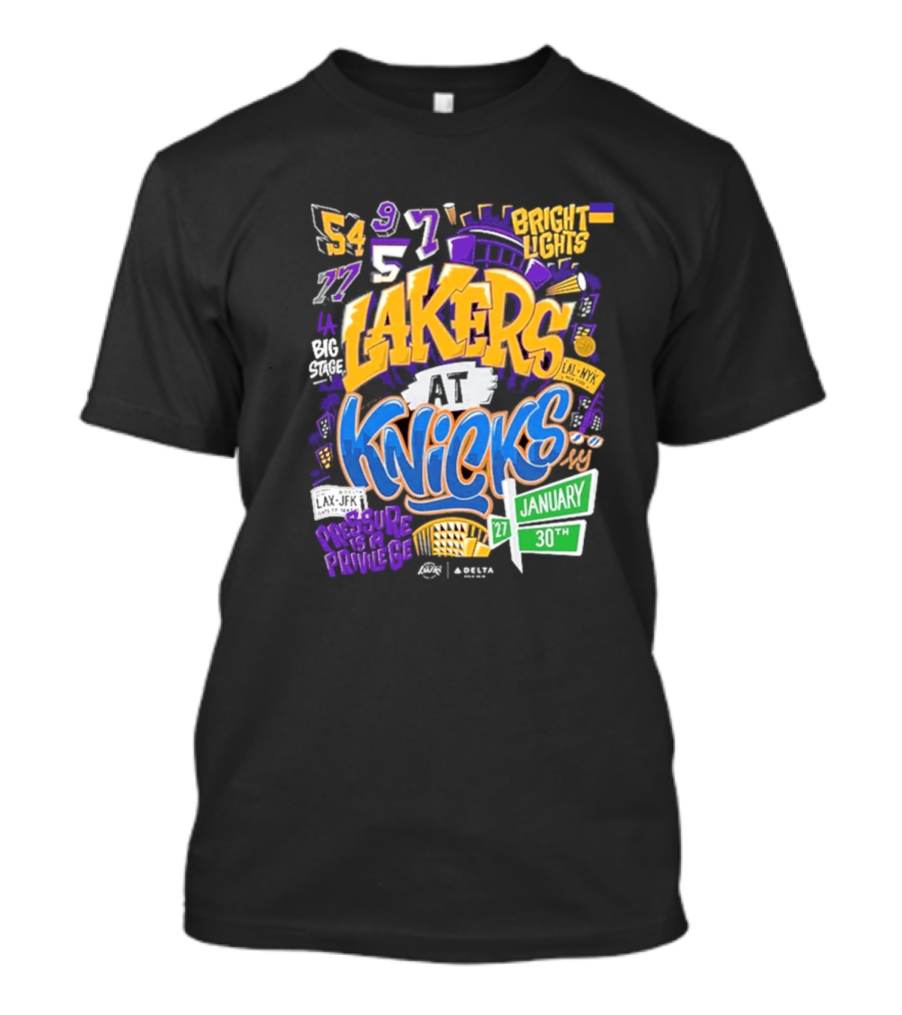 Lakers At Knicks Bright Lights New York January 27 30 2026 T-Shirt