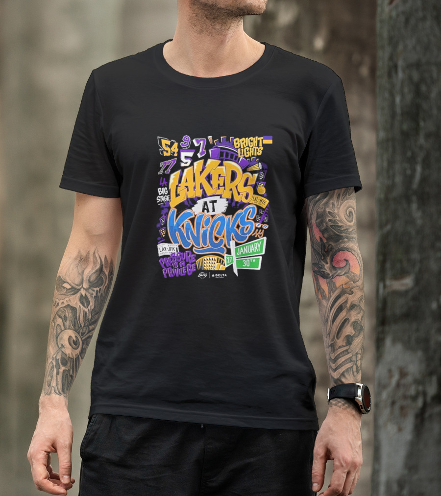 Lakers At Knicks Bright Lights New York January 27 30 2026 T-Shirt