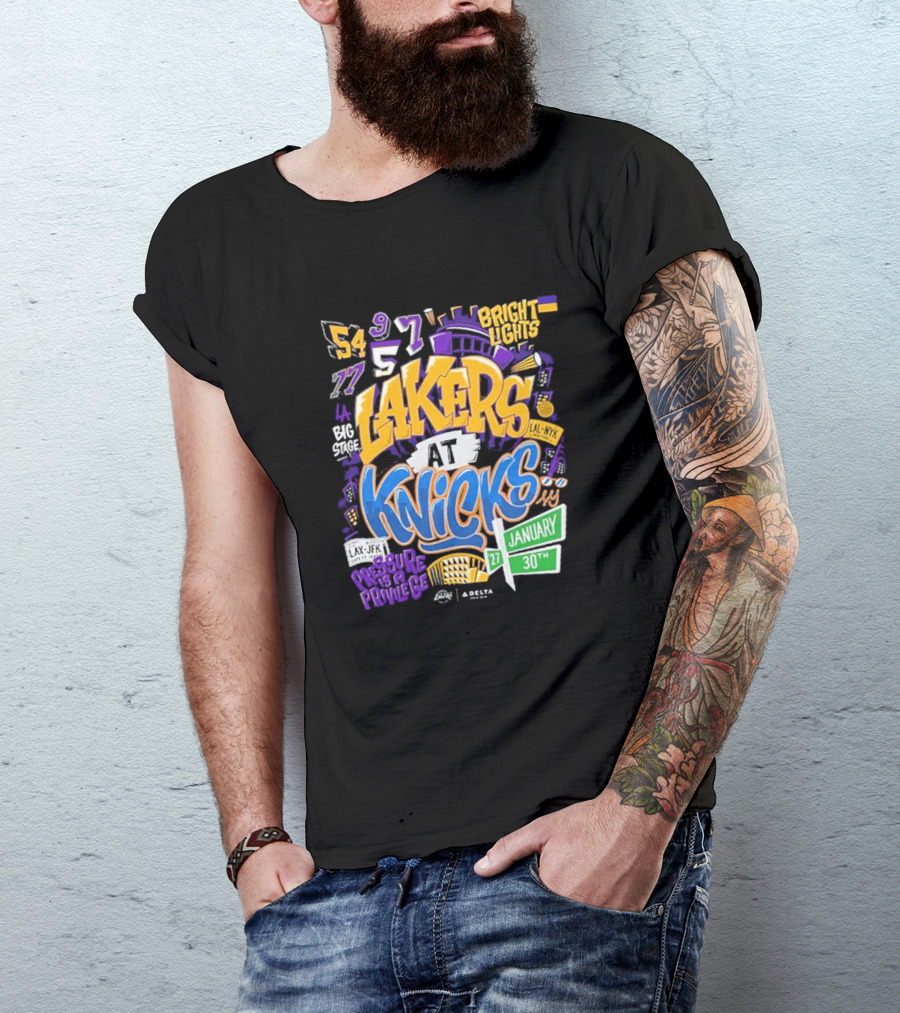 Lakers At Knicks Bright Lights New York January 27 30 2026 T-Shirt