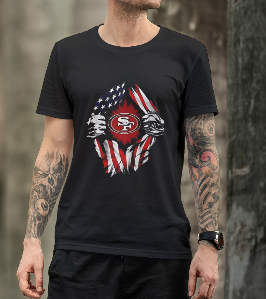 San Francisco 49ers Logo With American Flag And Superman Twist T-Shirt