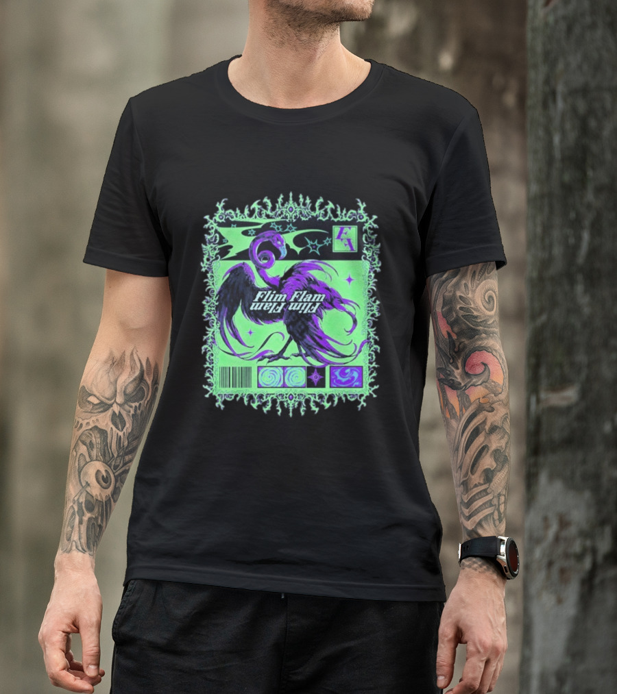 Flim Flam Flamingo Comic Cover Retro Art With Psychedelic Patterns And Barcode T-Shirt