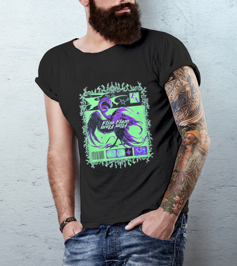 Flim Flam Flamingo Comic Cover Retro Art With Psychedelic Patterns And Barcode T-Shirt