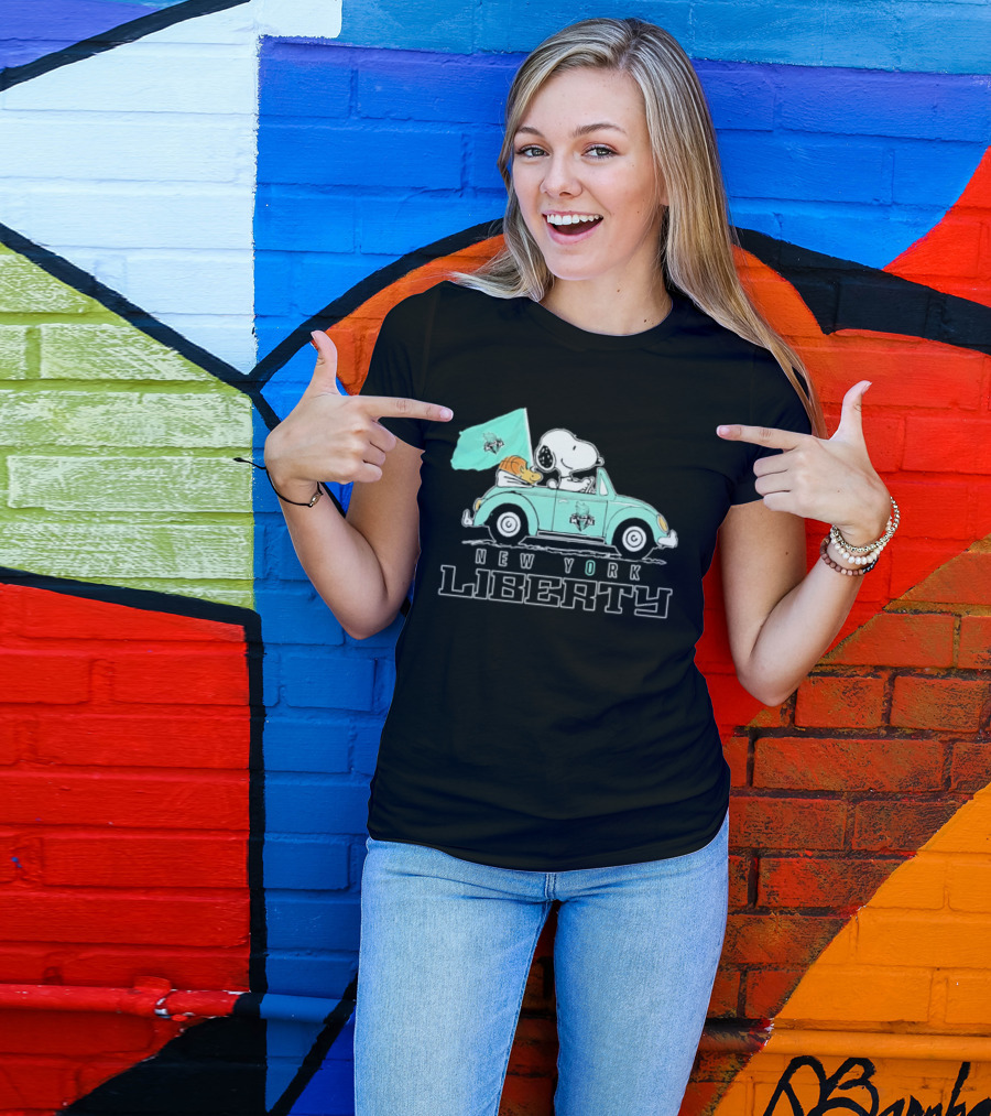 Snoopy Driving Car New York Liberty WNBA Basketball T-Shirt