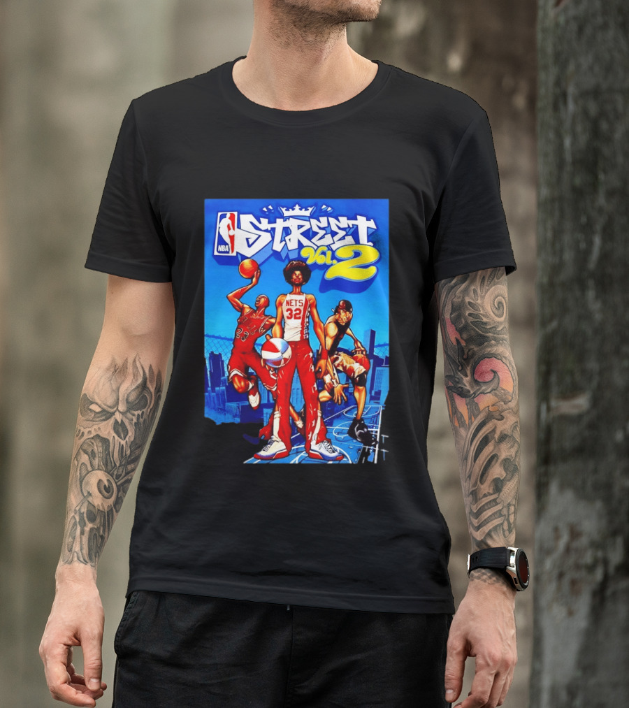 NBA Street Vol 2 Nets 32 Cartoon Players Basketball Game T-Shirt