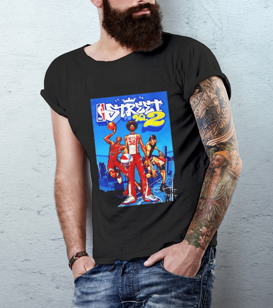 NBA Street Vol 2 Nets 32 Cartoon Players Basketball Game T-Shirt