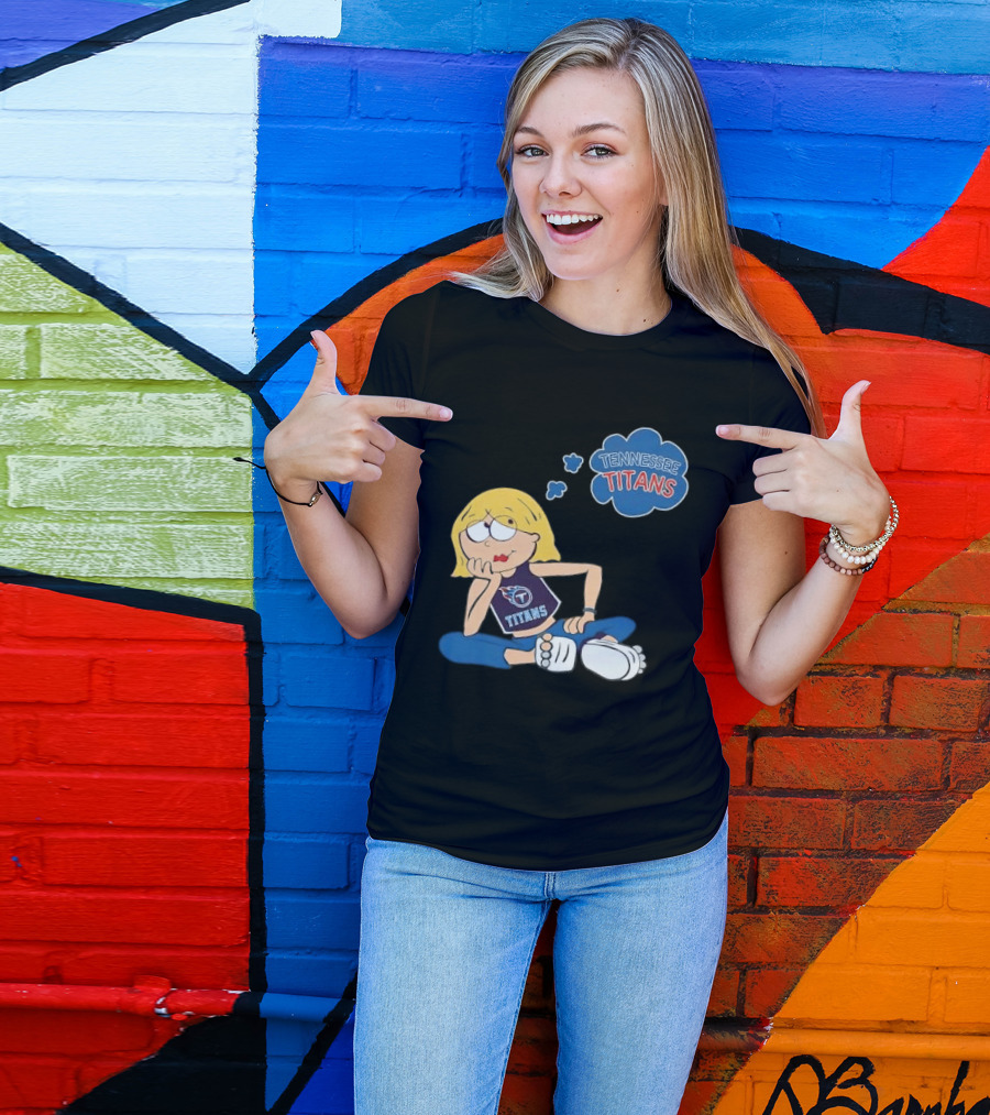 Tennessee Titans Blonde Cartoon Girl Sitting Thinking Thought Bubble Titans T-Shirt