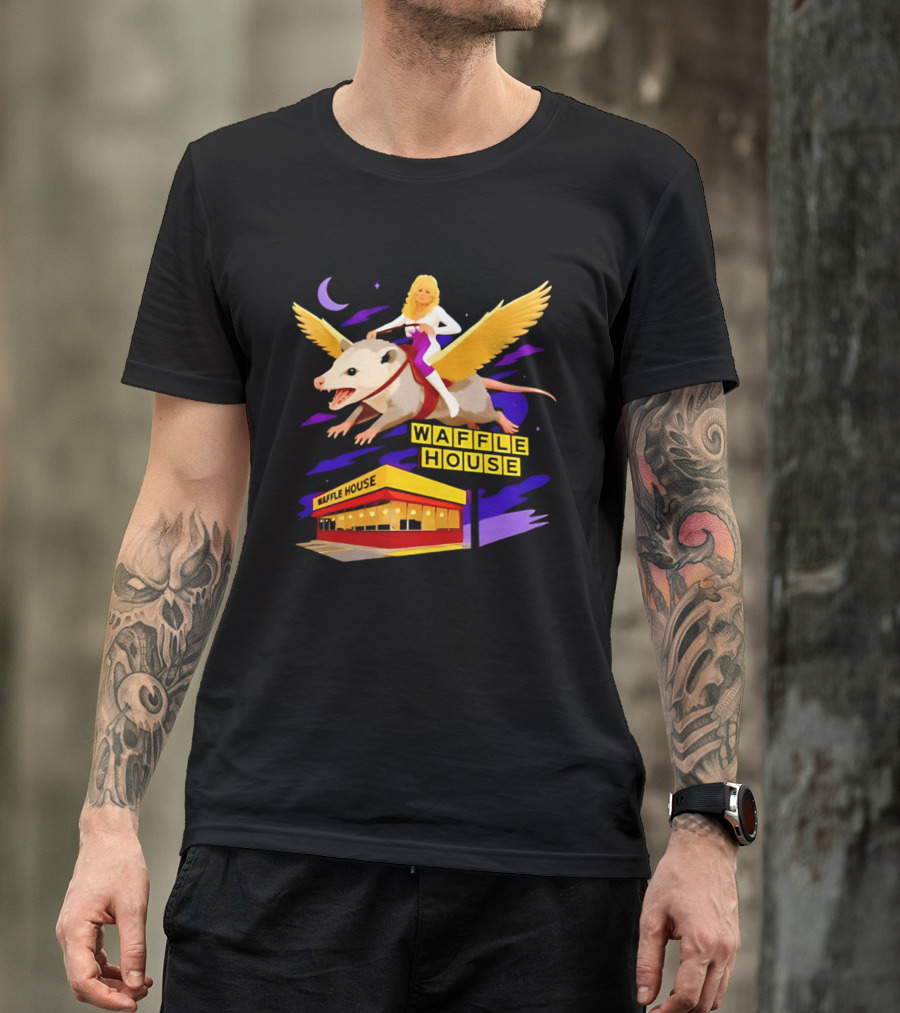 Waffle House Dolly Parton Flying Opossum Adventure T-Shirt