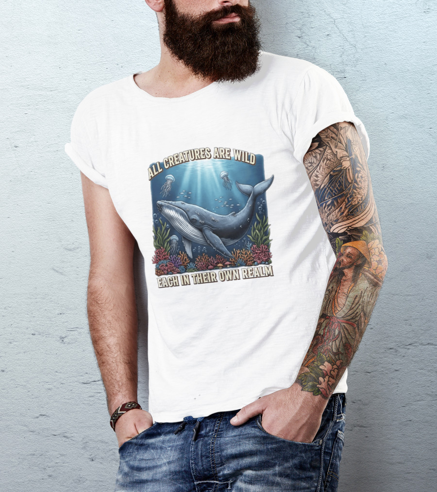 All Creatures Are Wild Humpback Whale Ocean Coral Reef Jellyfish Realm T-Shirt