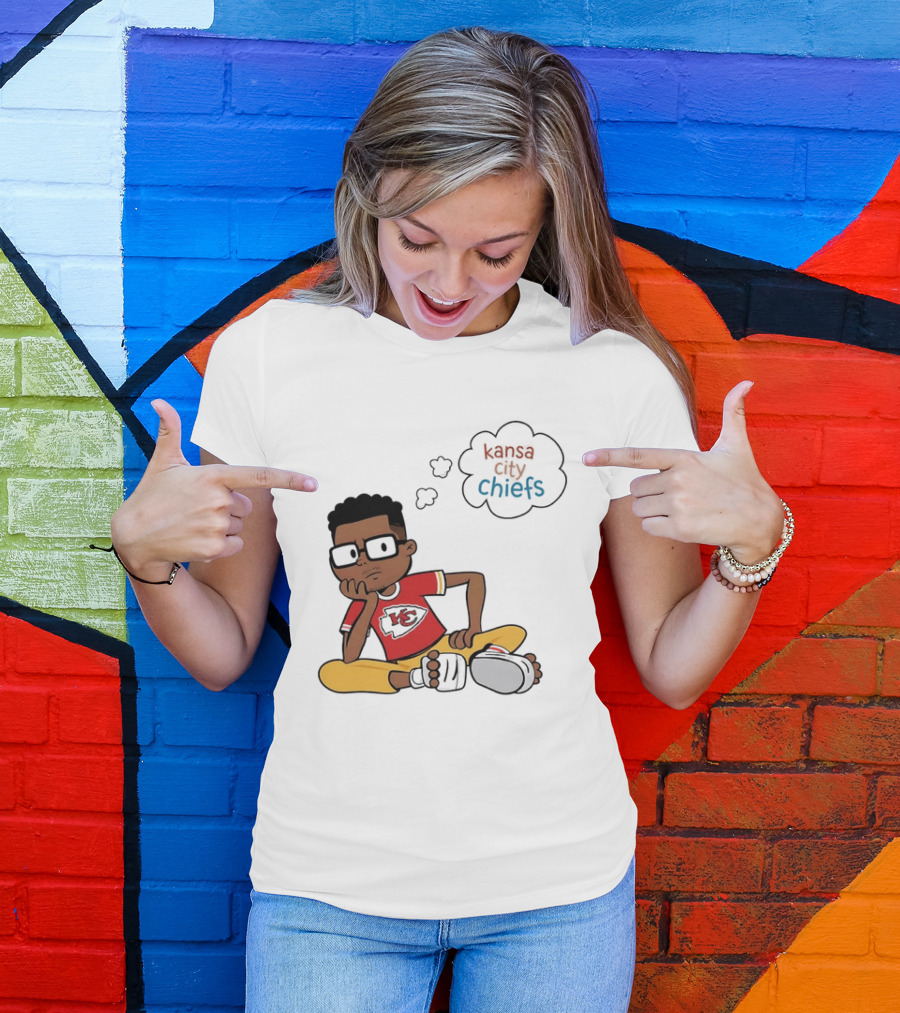 Kansas City Chiefs Cartoon Boy Thought Bubble Sitting With KC T-Shirt