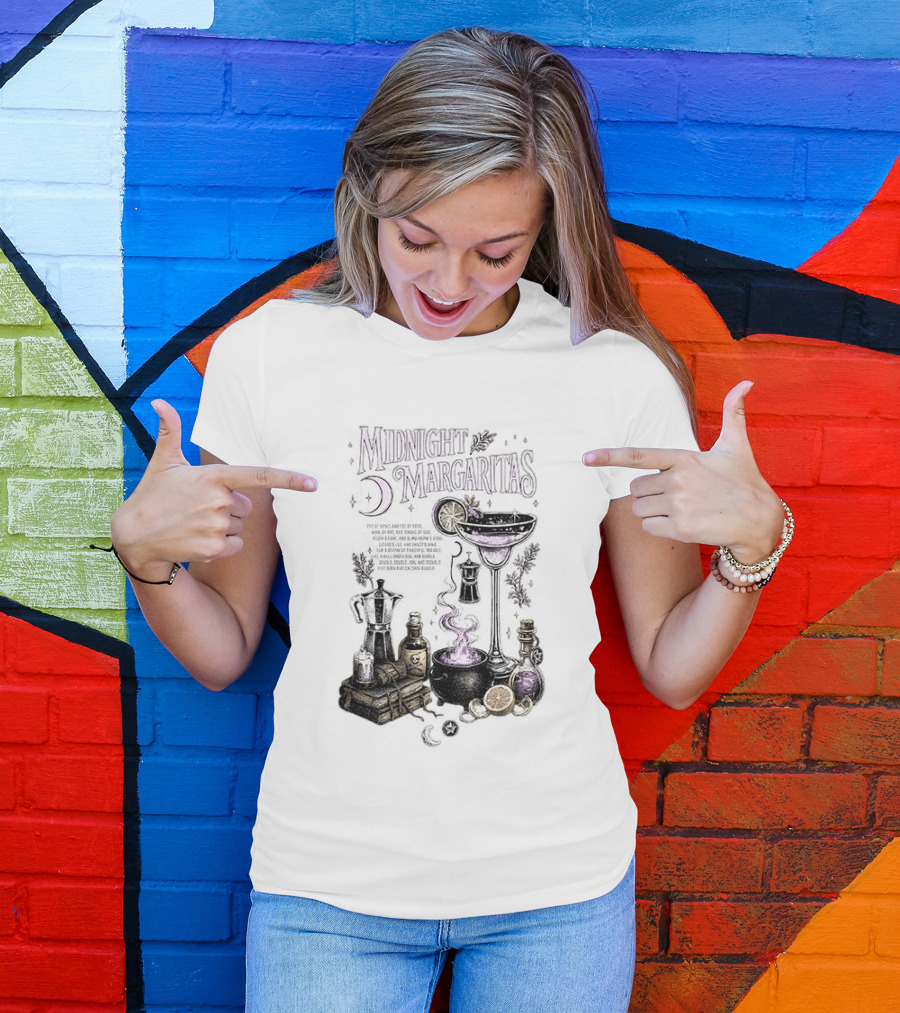 Midnight Margaritas Witchy Cocktail Cauldron Eye Of Newt Toe Of Frog Recipe Potion Essentials T-Shirt