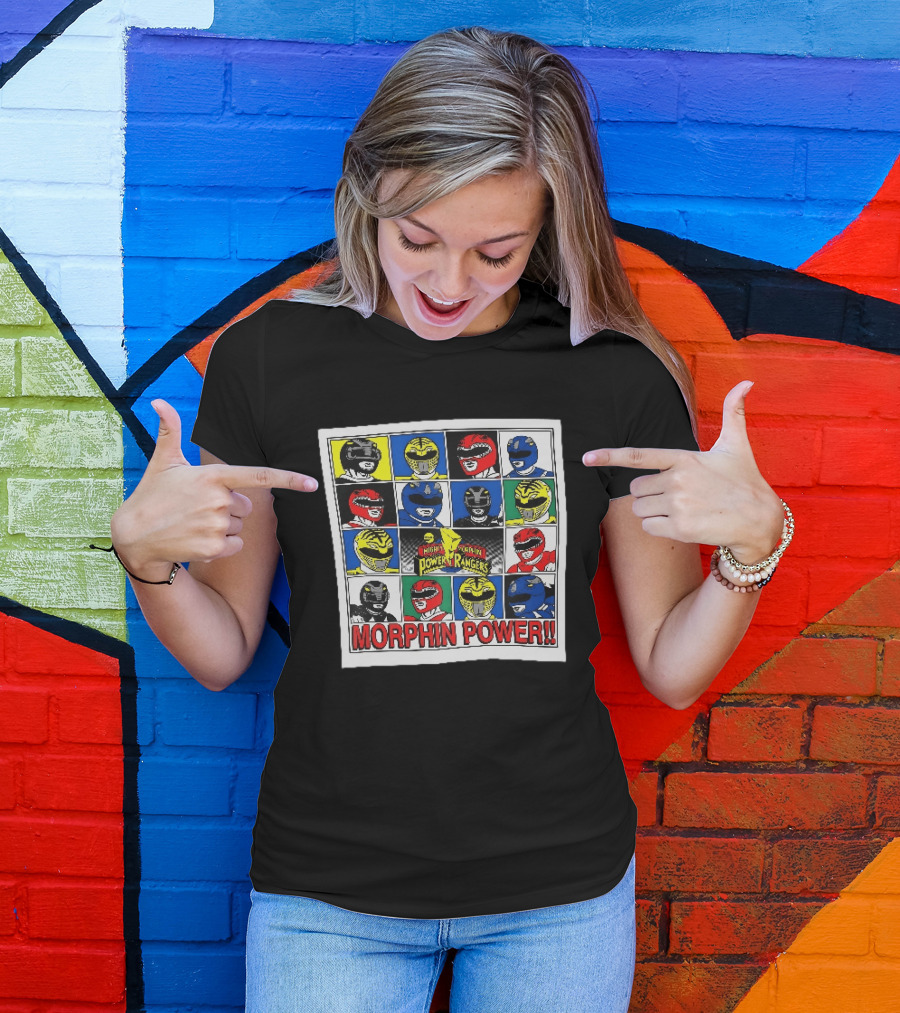 Mighty Morphin Power Rangers Morphin Power Ranger Helmets Visual Grid T-Shirt