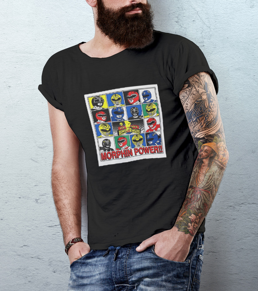 Mighty Morphin Power Rangers Morphin Power Ranger Helmets Visual Grid T-Shirt