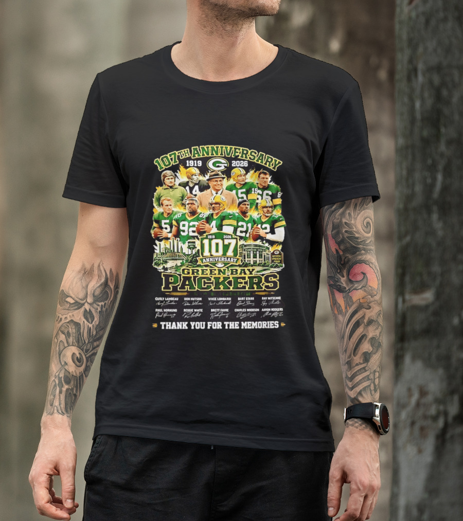 Green Bay Packers 107th Anniversary 1919 2026 NFL Legends Thank You For The Memories T-Shirt