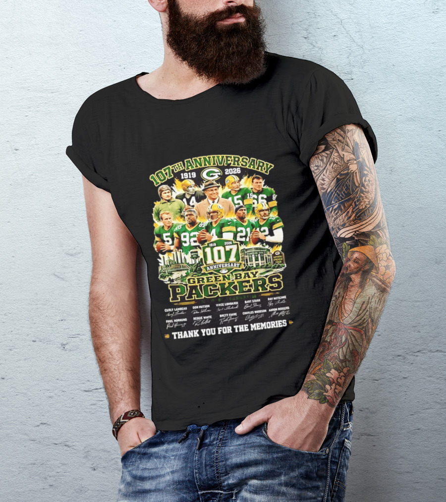 Green Bay Packers 107th Anniversary 1919 2026 NFL Legends Thank You For The Memories T-Shirt