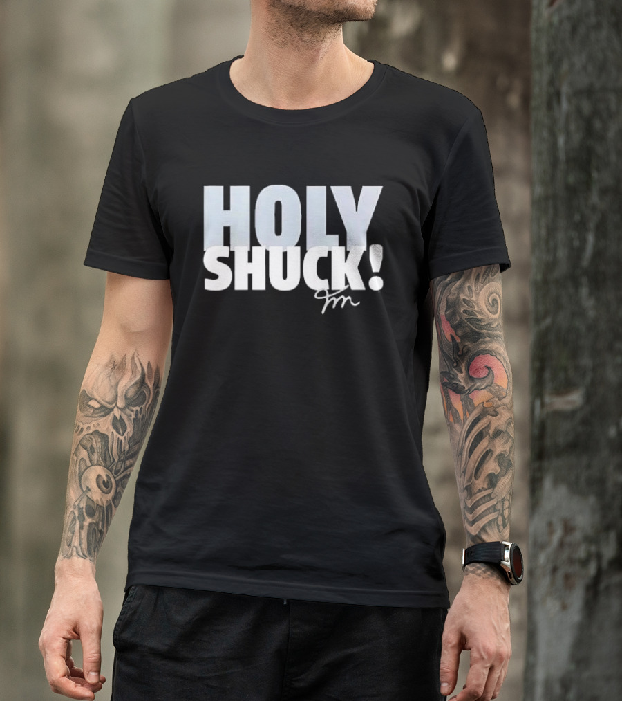 Holy Shuck Overlapping Stacked Cursive Script Signature T-Shirt