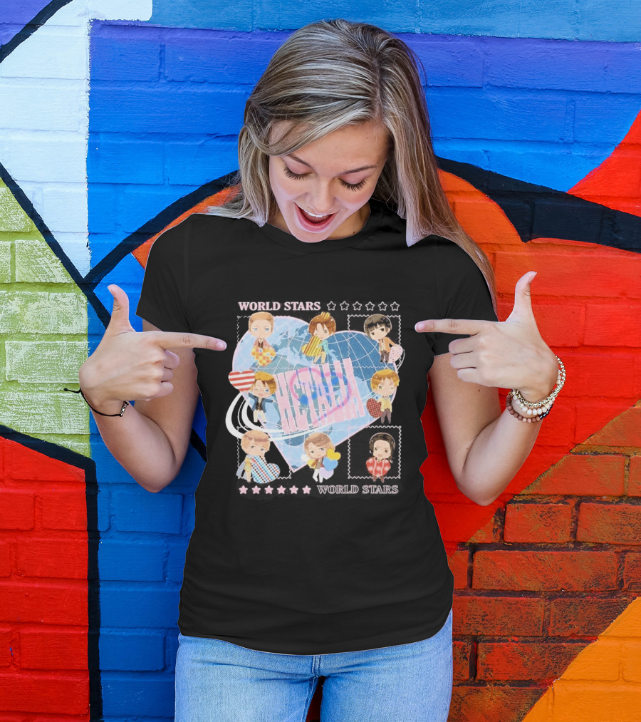 Hot Topic Hetalia Chibi World Stars Characters With Hearts T-Shirt