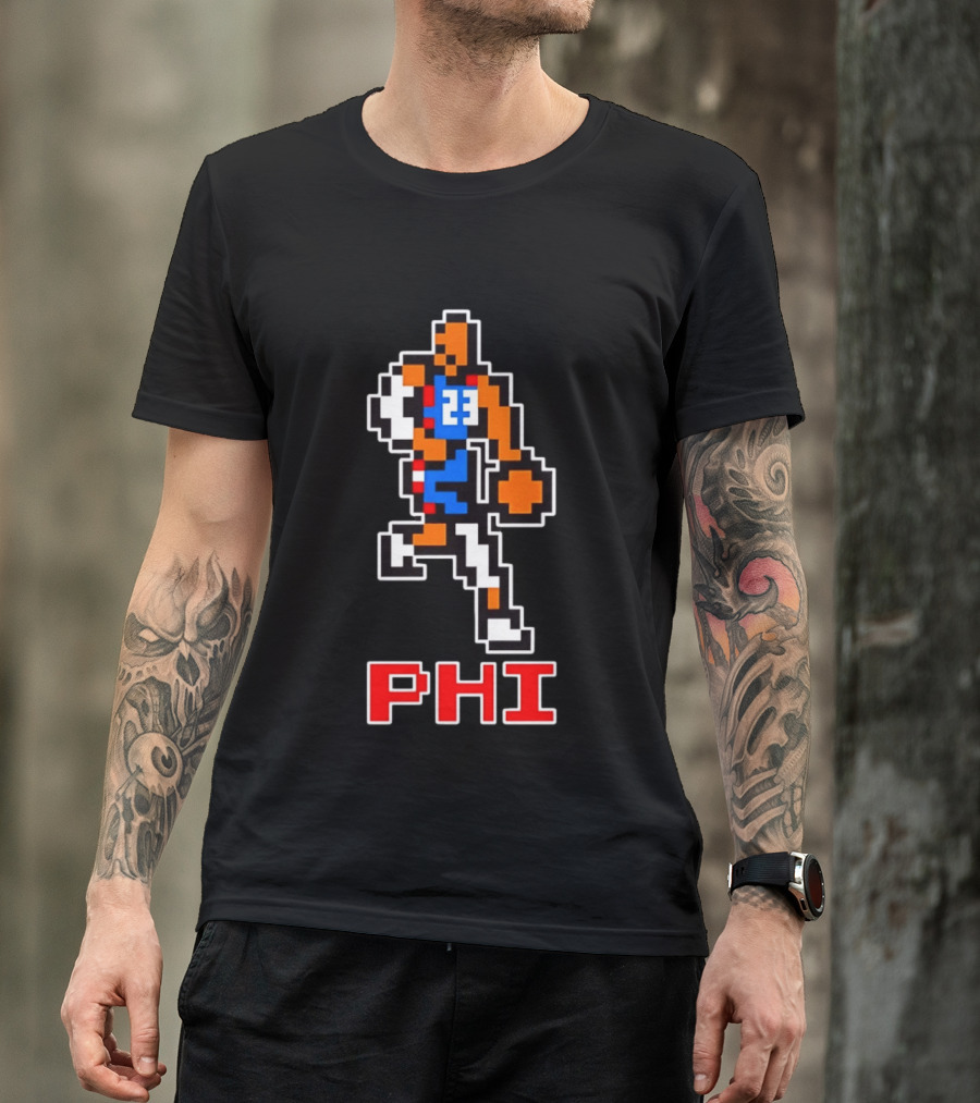 Philadelphia 76ers Phi 8 Bit Pixel Basketball Player 23 Dribbling T-Shirt