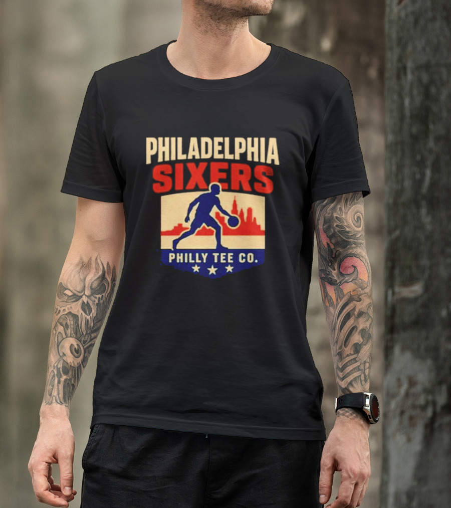 Philadelphia Sixers Dribble Philly Co Retro Skyline T-Shirt