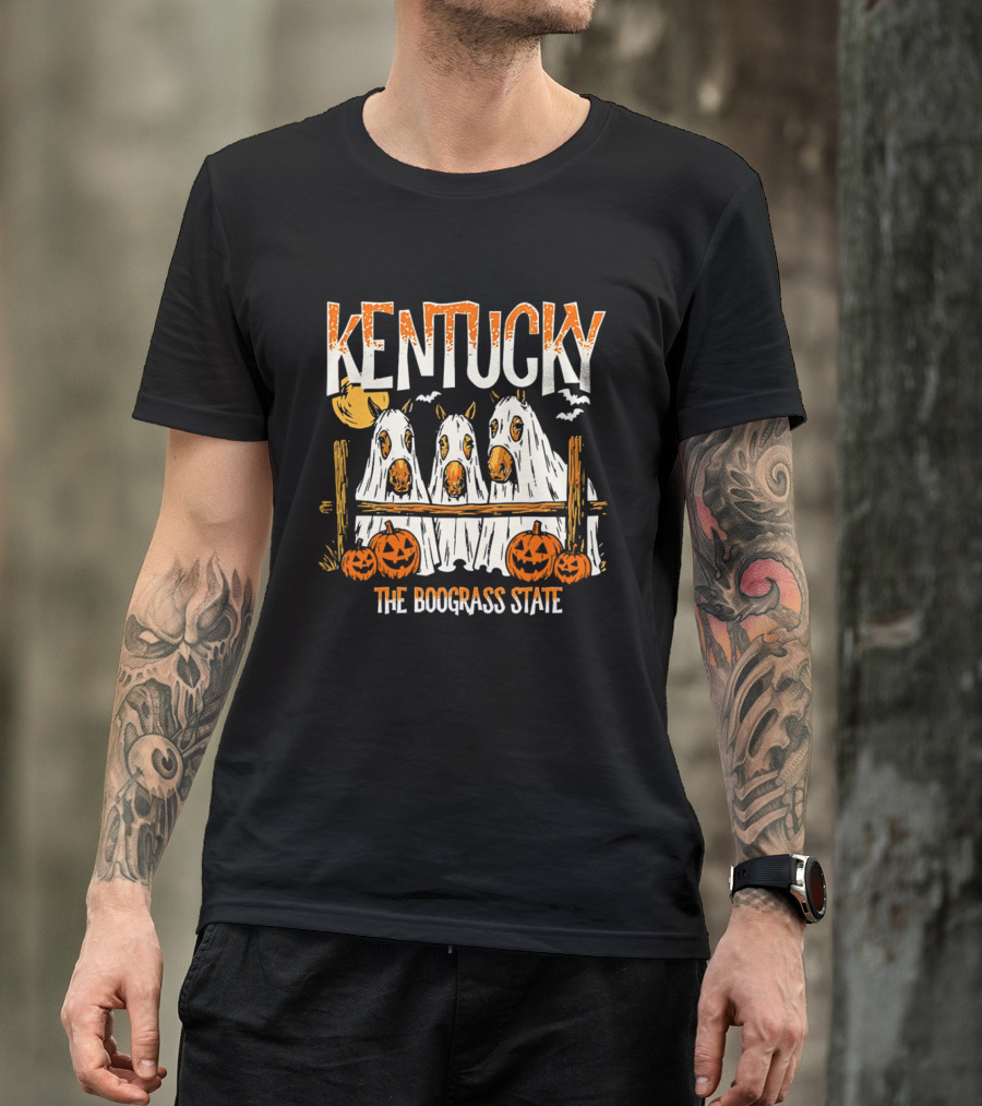 Kentucky Halloween Ghost Horses Pumpkin Boograss State T-Shirt