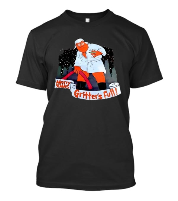 Merry Xmas Gritters Full Cartoon Orange Bathrobe Holding Hose T-Shirt