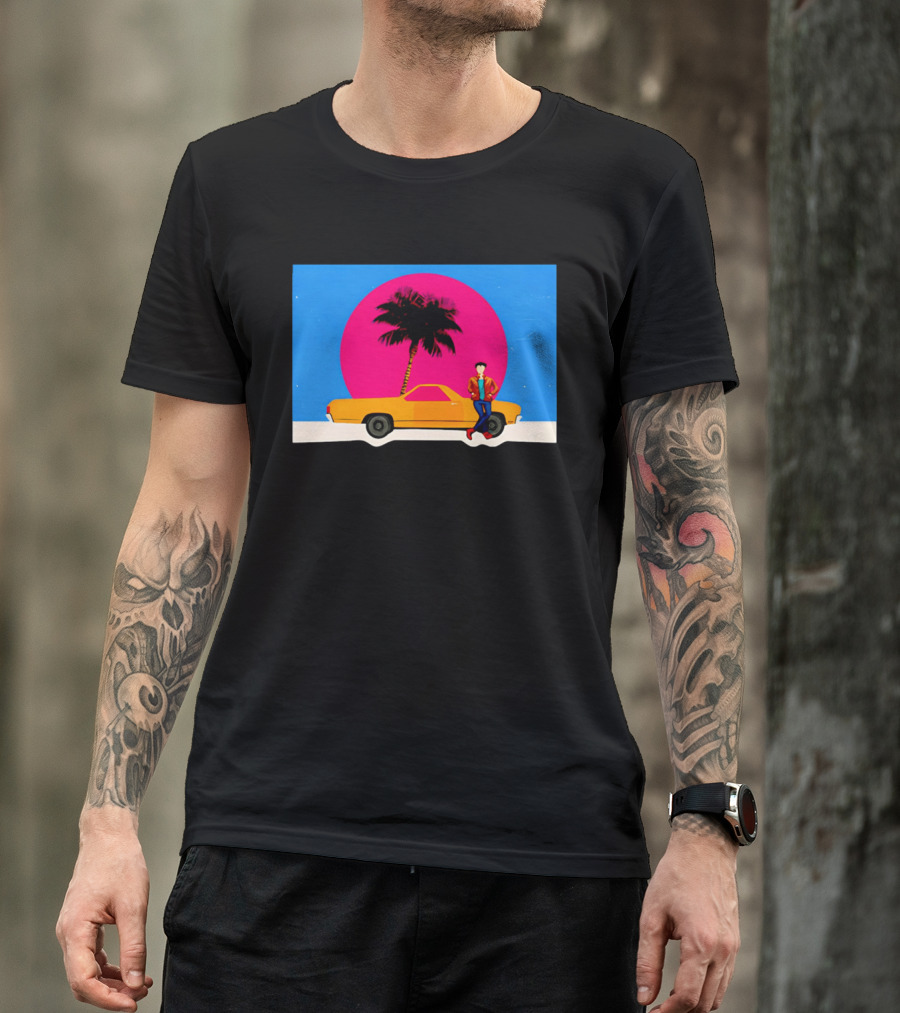 Yellow Car Palm Tree Retro Sunset Aesthetic T-Shirt