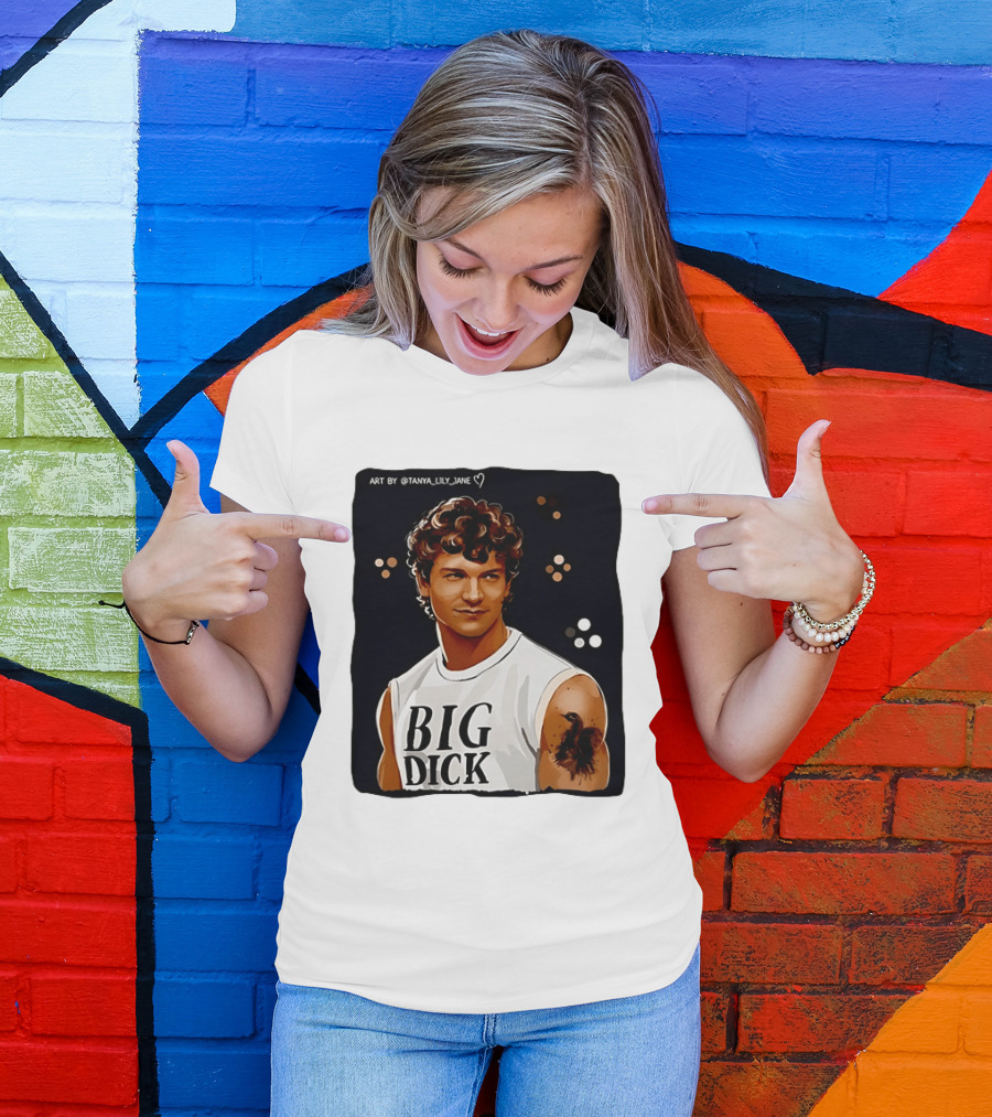 Tanya Lily Jane Big Dick Art Featuring Curly Haired Man T-Shirt