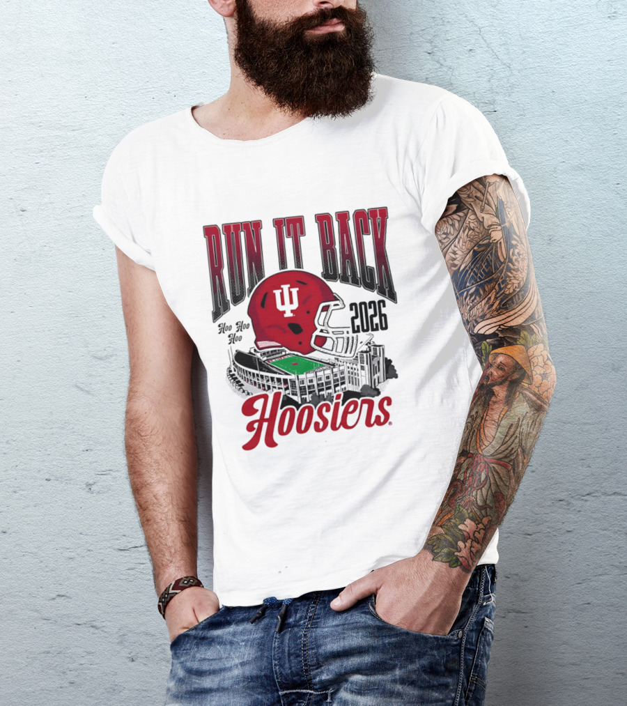 Run It Back Hoo Hoo Hoo 2026 Hoosiers Indiana University Football Stadium Helmet T-Shirt