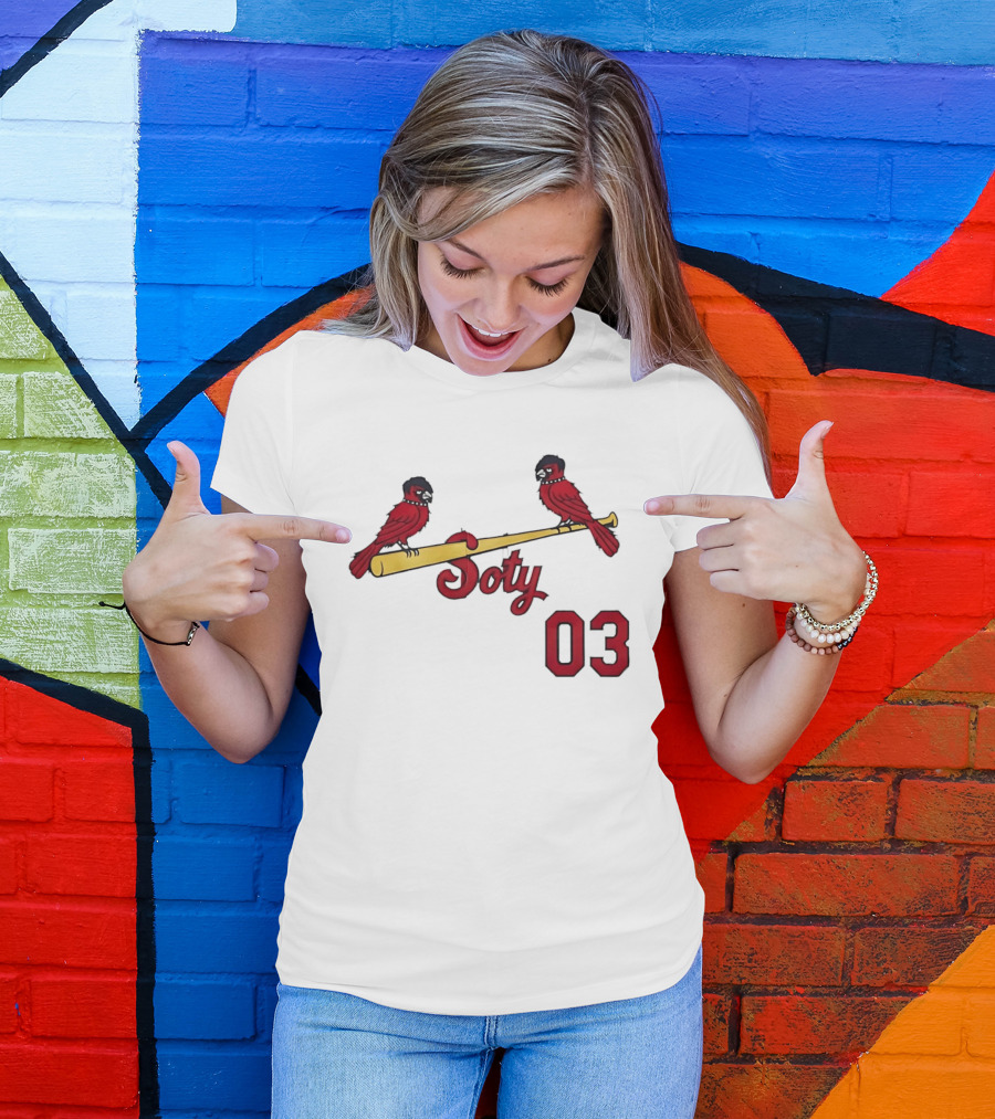 Soty 03 St Louis Cardinals Cartoon Emo Birds On Baseball Bat T-Shirt