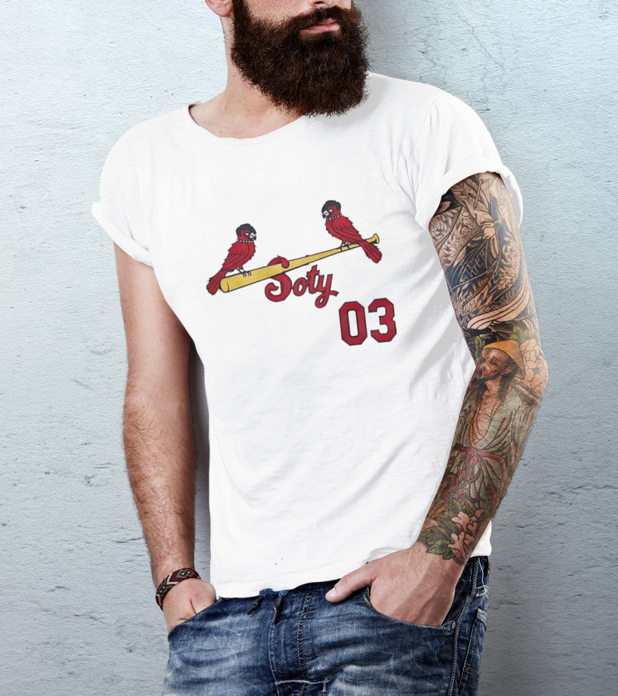 Soty 03 St Louis Cardinals Cartoon Emo Birds On Baseball Bat T-Shirt