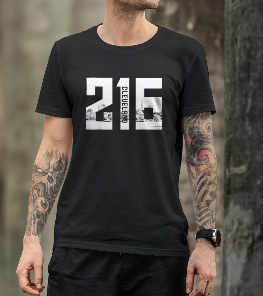 216 Cleveland Monochrome City Skyline Photo Cutout T-Shirt