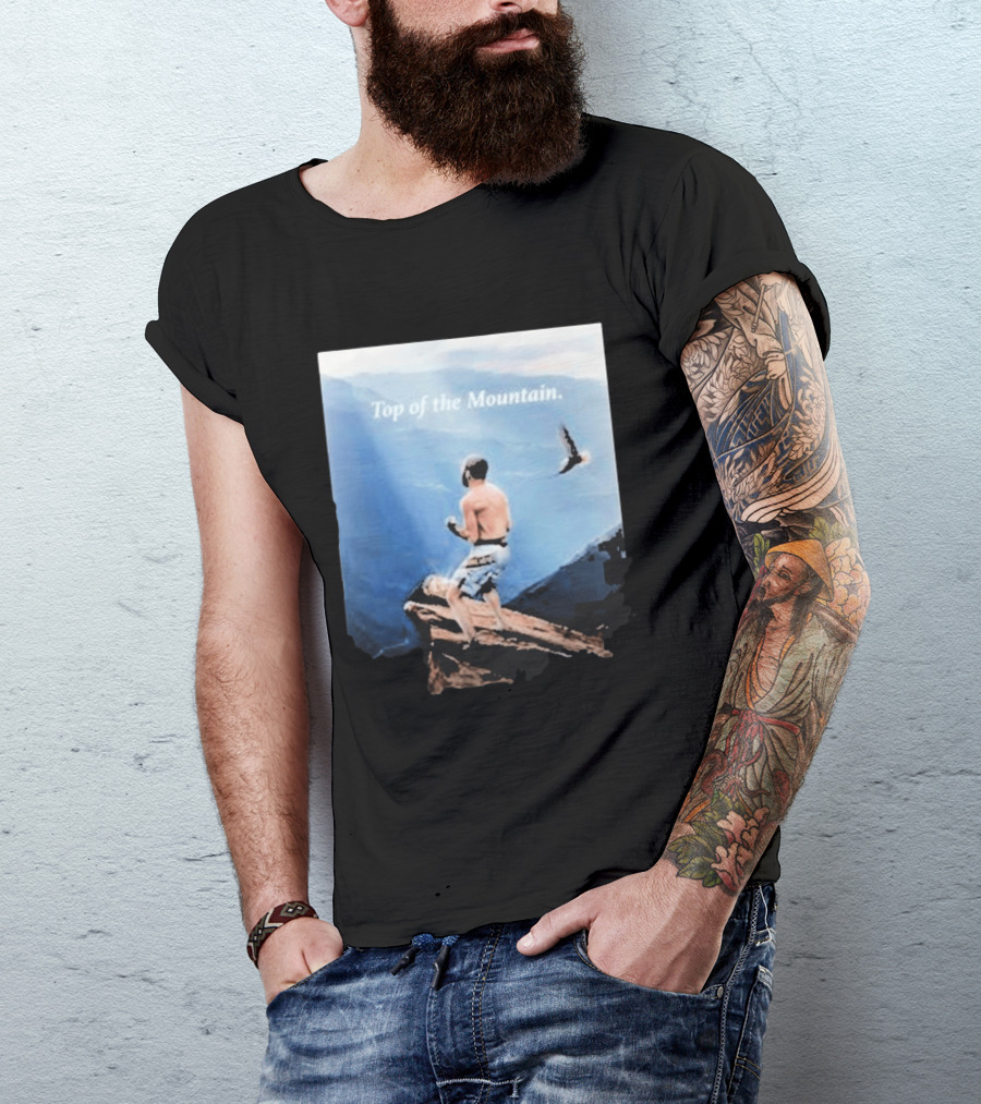 Islam Makhachev Top Of The Mountain Scenic Martial Arts Triumph T-Shirt