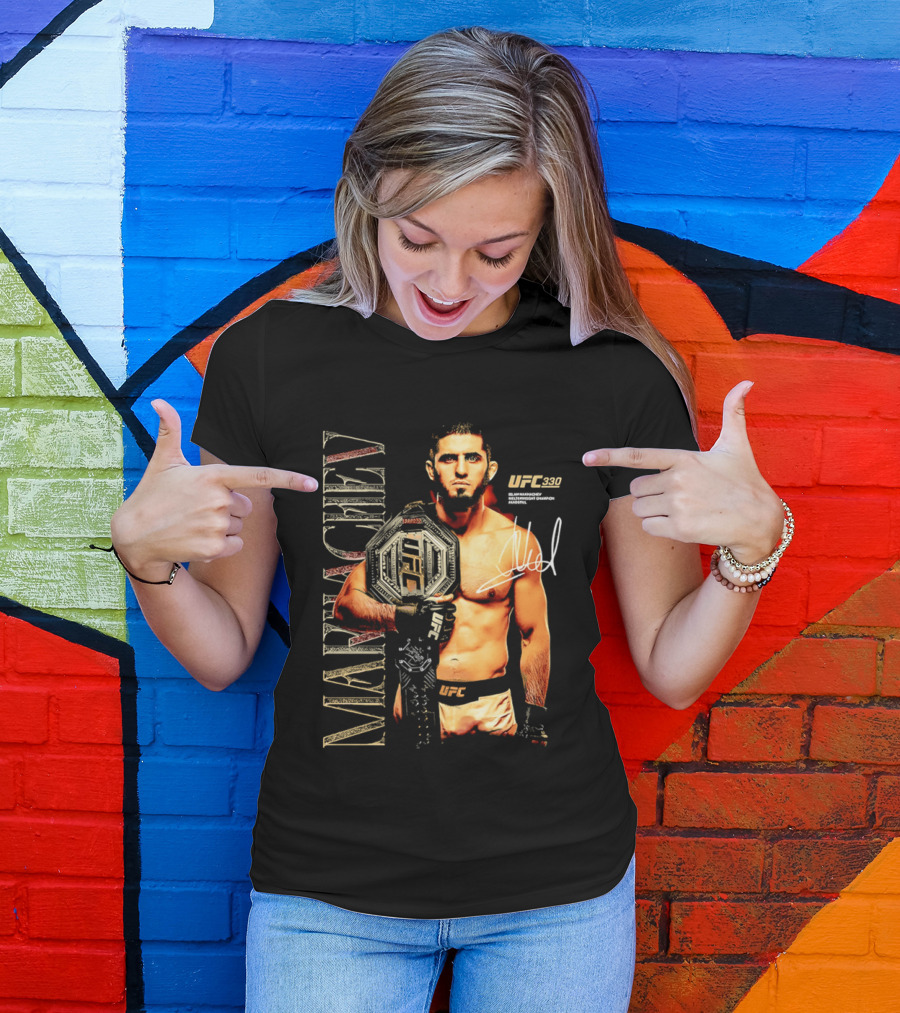 Islam Makhachev UFC Champion Signature Autograph Belt T-Shirt